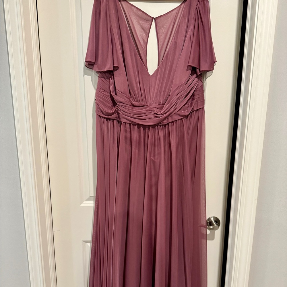 David’s Bridal Flutter Sleeve Crisscross Bridesmaid Dress - Chianti Size 24